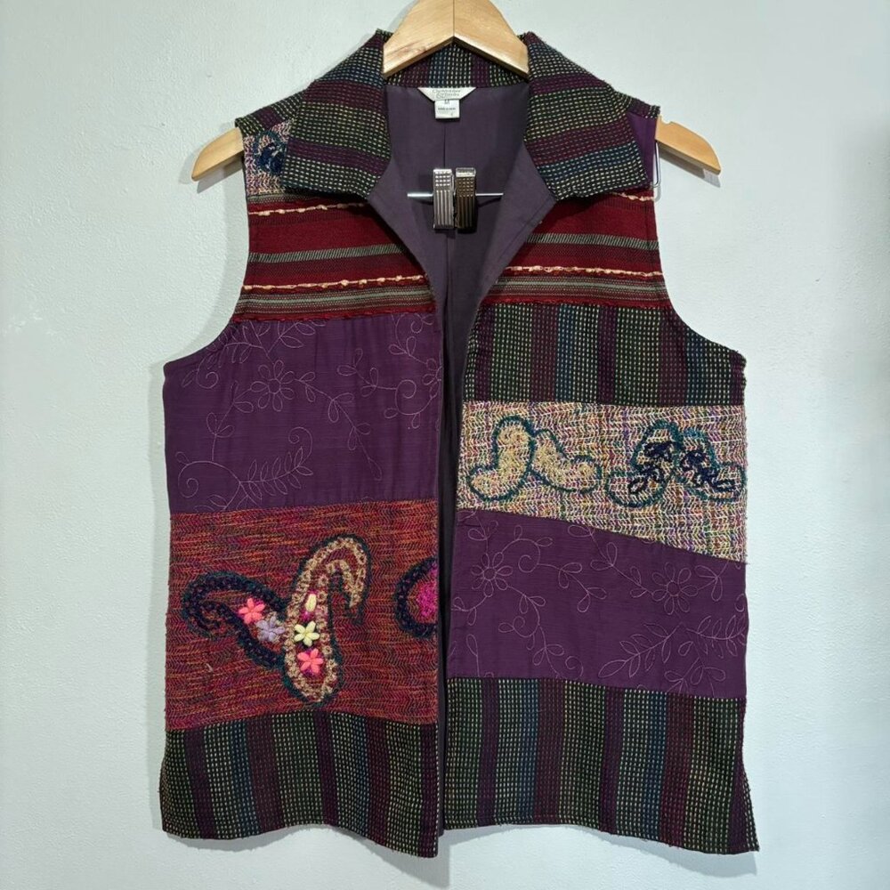 Christopher & Banks Vintage Embroidered Patchwork Multicolored Vest Size Medium